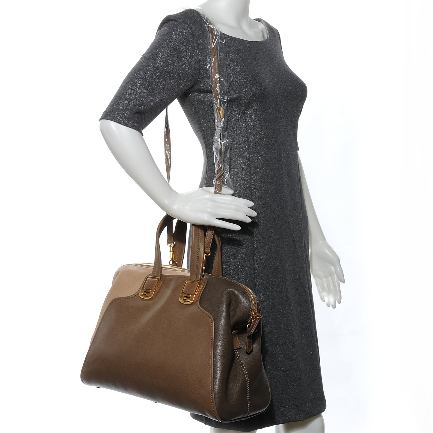 Capra Vitello Saddle Colorblock Large Chameleon Tote Grigio Pietra Fango