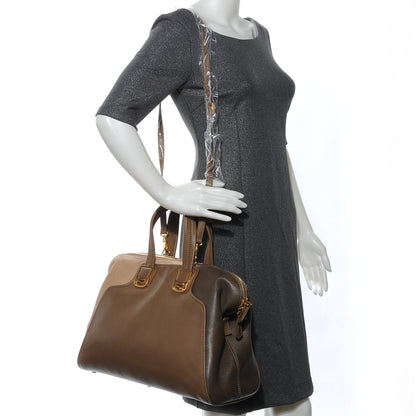 Fendi Capra Vitello Saddle Colorblock Large Chameleon Tote Grigio Pietra Fango 2 of 7