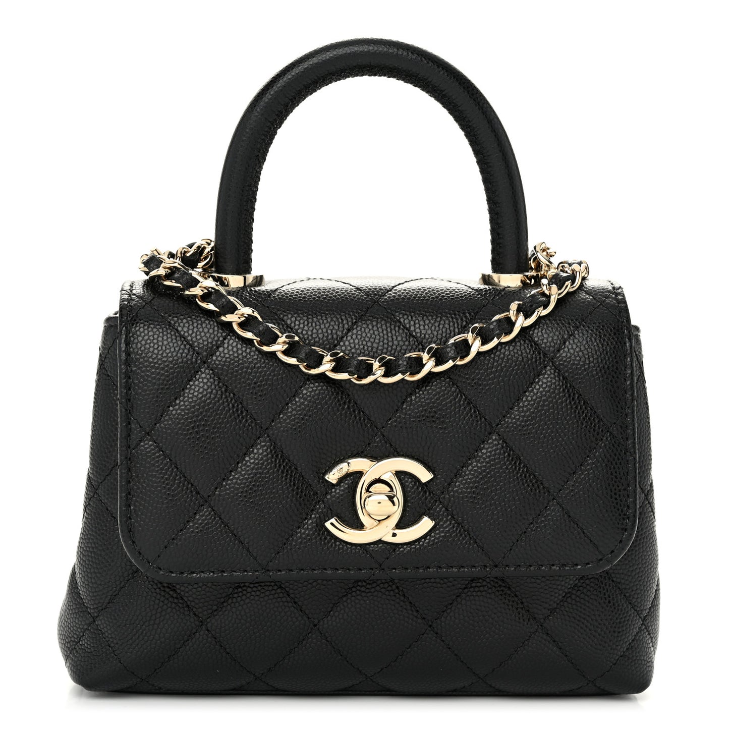 Caviar Quilted Coco Handle Clutch With Chain Black