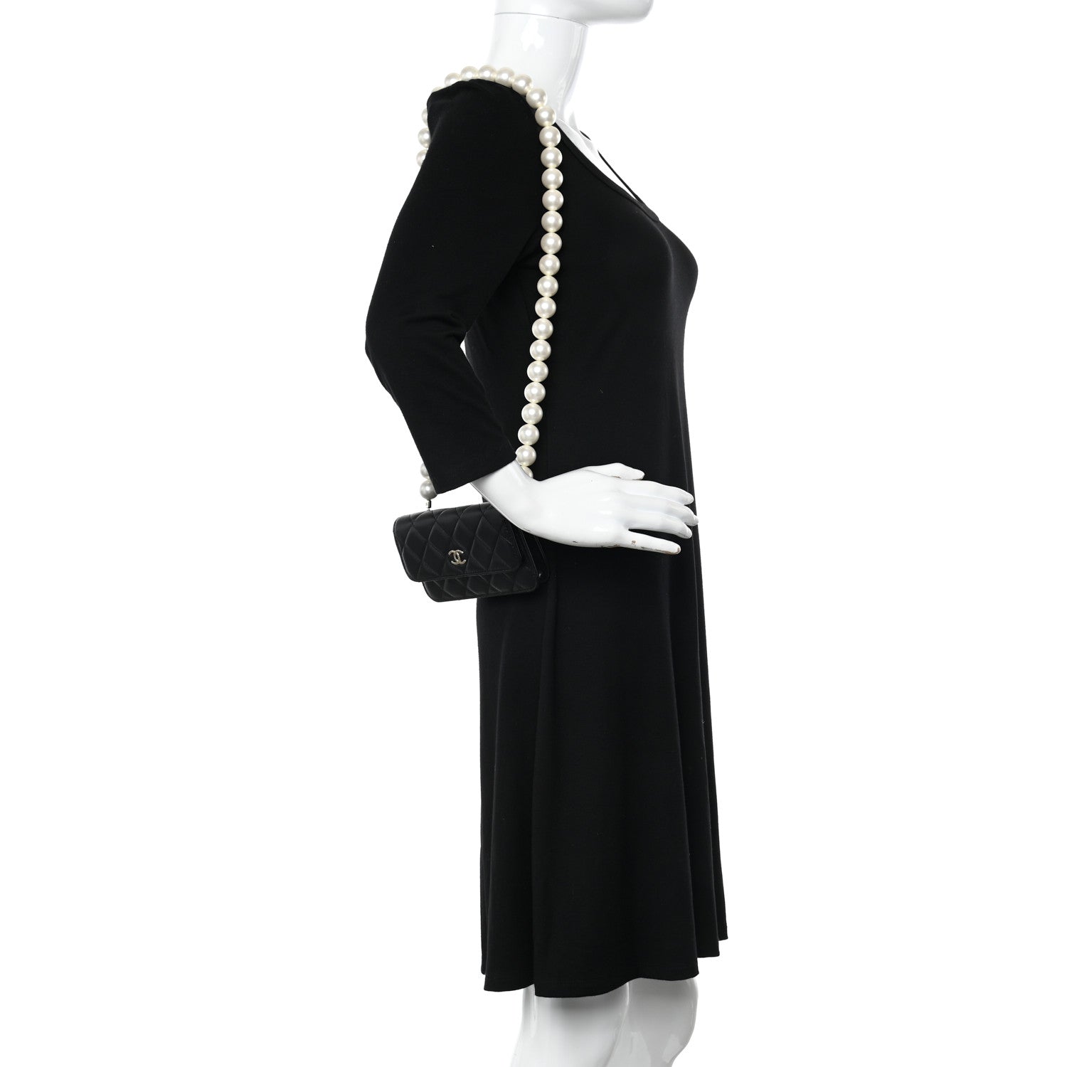 Chanel Calfskin Quilted Maxi Pearls Clutch With Chain Black 2 of 11