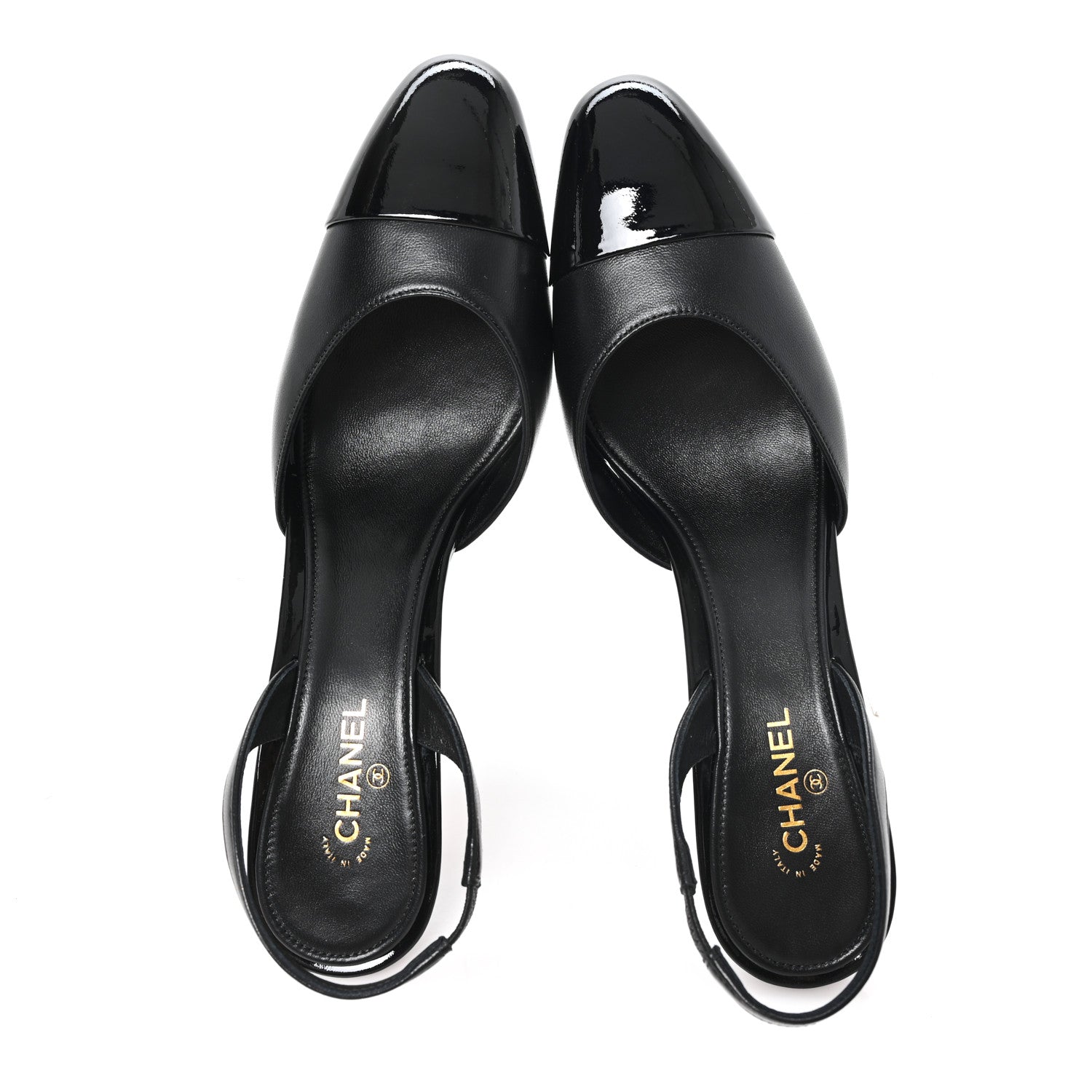 Chanel Lambskin Patent Cap Toe CC Apple Slingback Pumps 40 Black 2 of 10