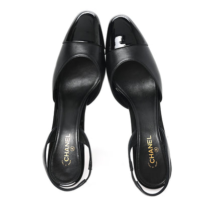 Chanel Lambskin Patent Cap Toe CC Apple Slingback Pumps 40 Black 2 of 10