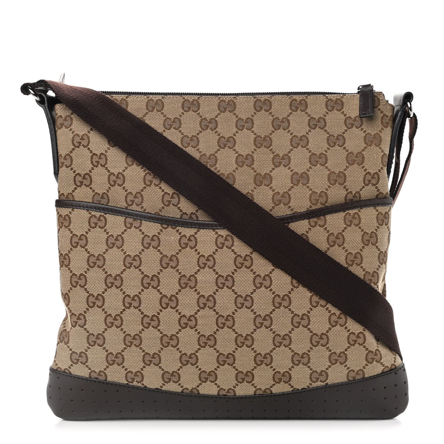 Monogram Calfskin Perforated Medium Flat Messenger Bag Dark Brown