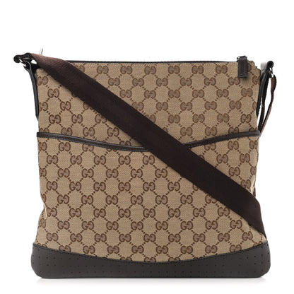 Gucci Monogram Calfskin Perforated Medium Flat Messenger Bag Dark Brown 1 of 12