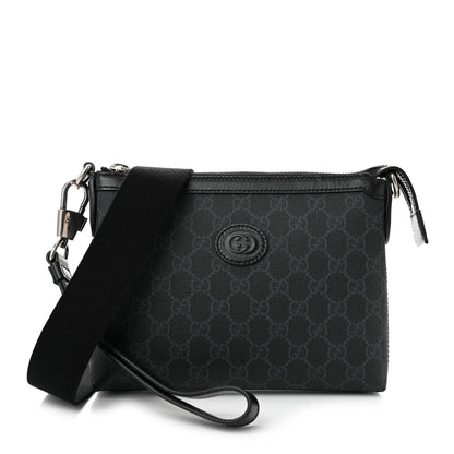 Gucci GG Supreme Monogram Azalea Calfskin Retro Interlocking G Wristlet Messenger Bag Black 1 of 10