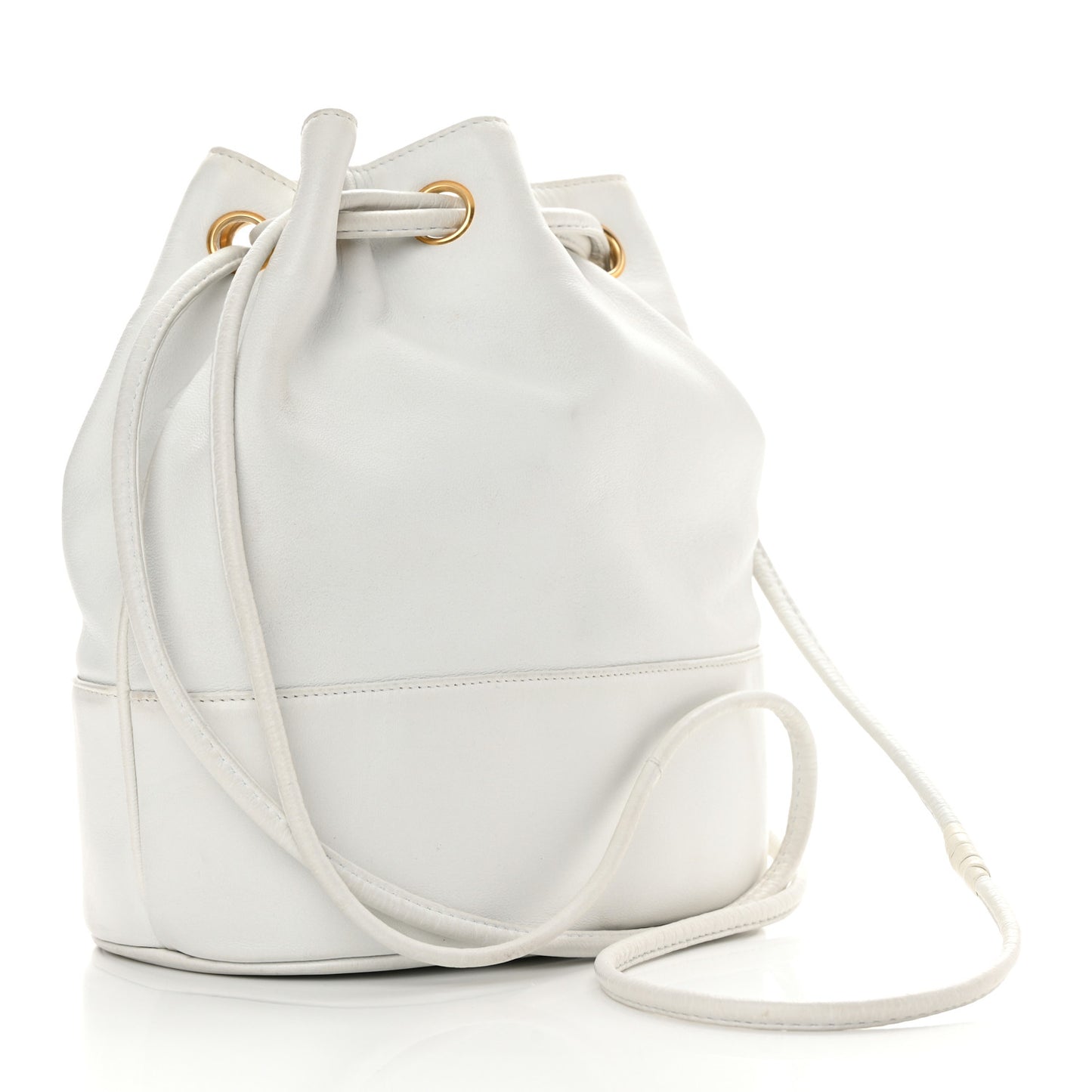 Lambskin CC Drawstring Bucket Bag White
