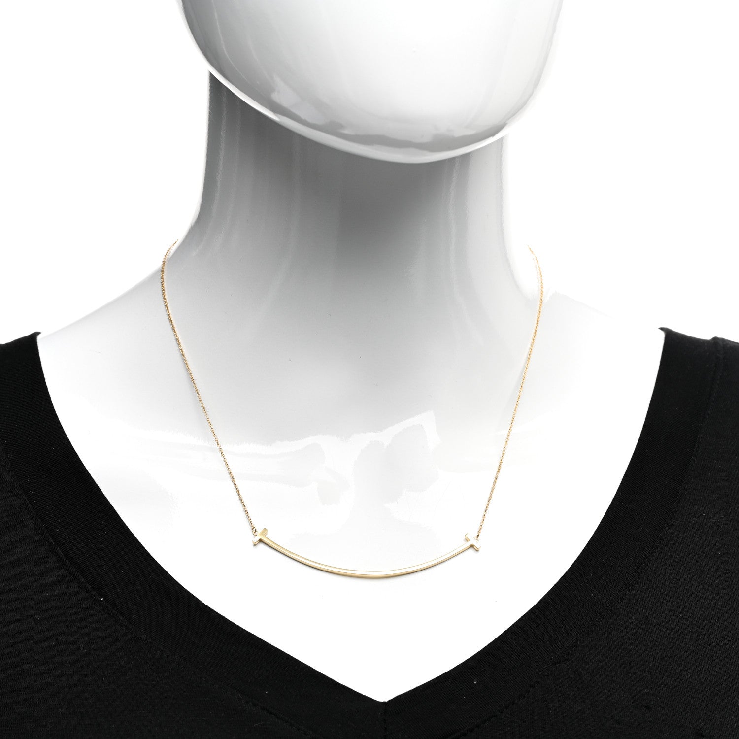 Tiffany 18K Yellow Gold Large T Smile Pendant Necklace 2 of 4