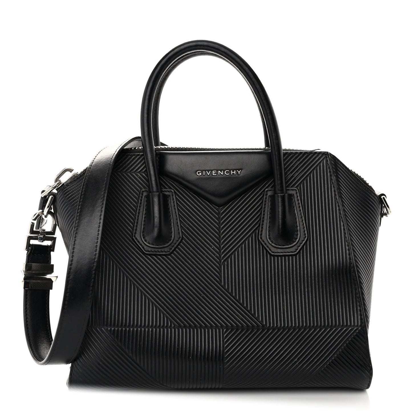 Calfskin Geometric Embossed Small Antigona Black