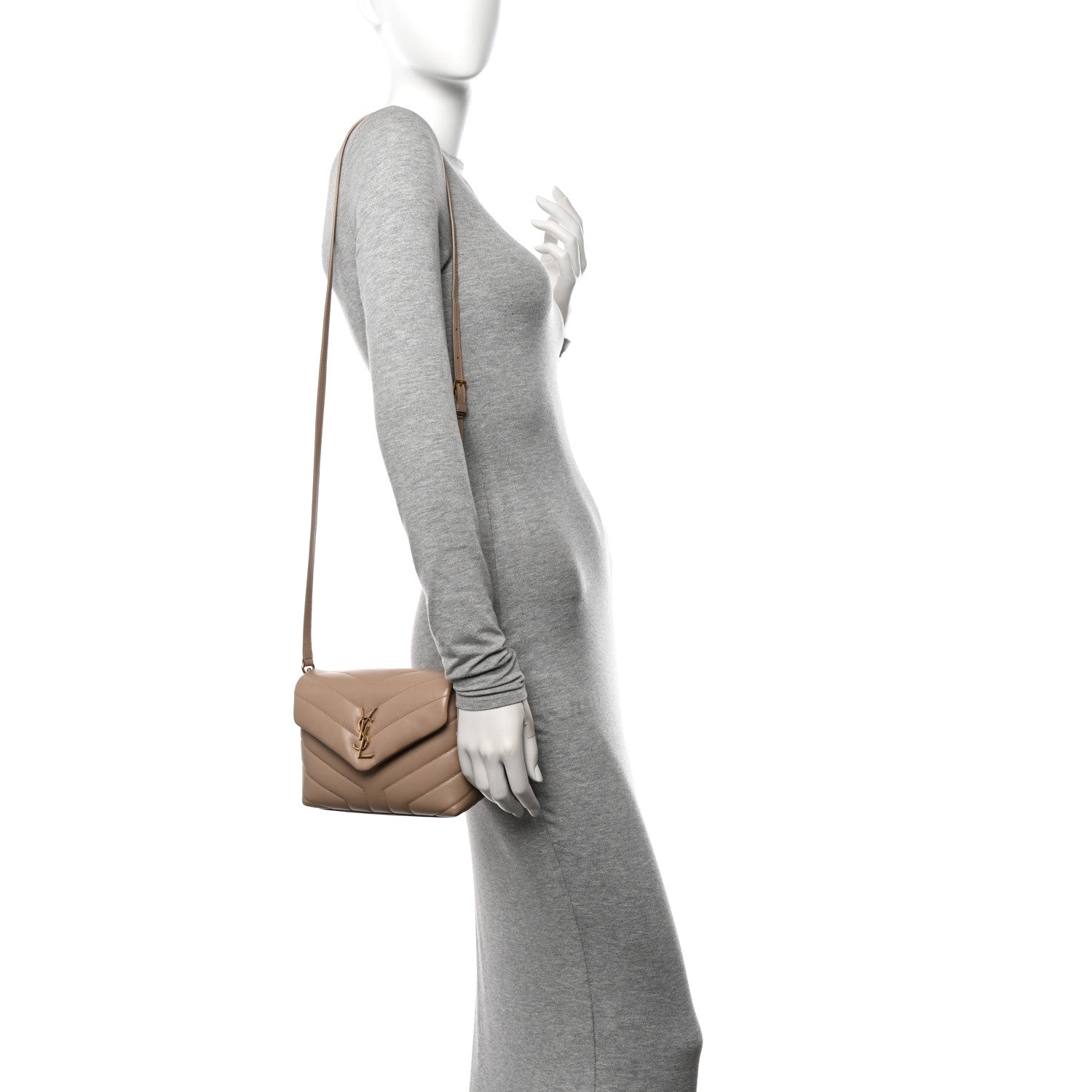 Saint Laurent Calfskin Y Quilted Monogram Toy Loulou Crossbody Bag Dark Beige 2 of 13