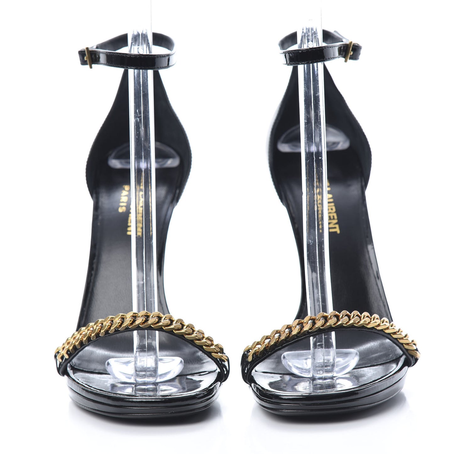 Patent Calfskin Chain Jane 110 Ankle Strap Sandals 37 Black