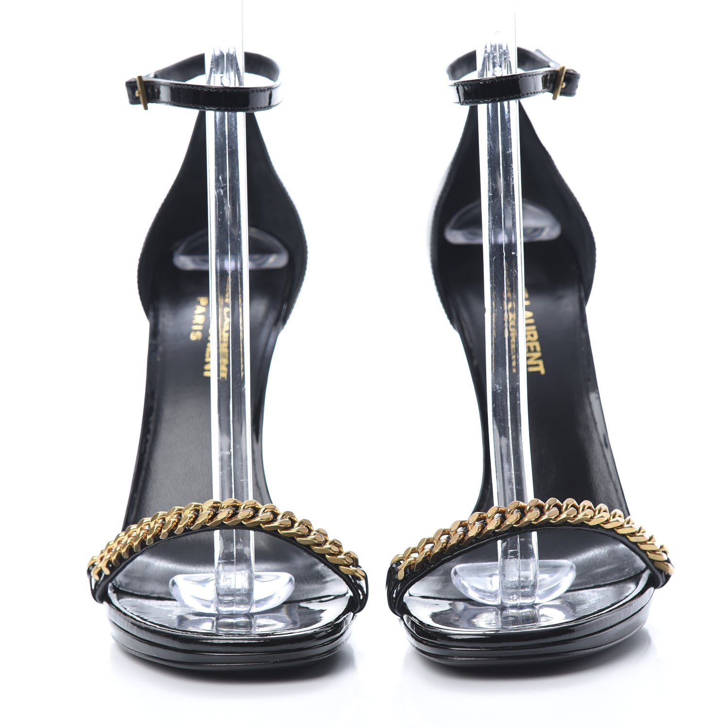 Saint Laurent Patent Calfskin Chain Jane 110 Ankle Strap Sandals 37 Black 2 of 8