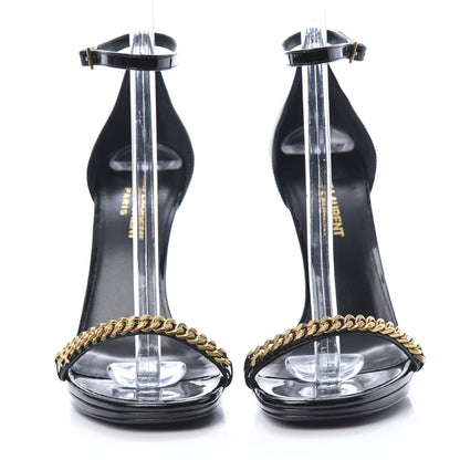 Saint Laurent Patent Calfskin Chain Jane 110 Ankle Strap Sandals 37 Black 2 of 8