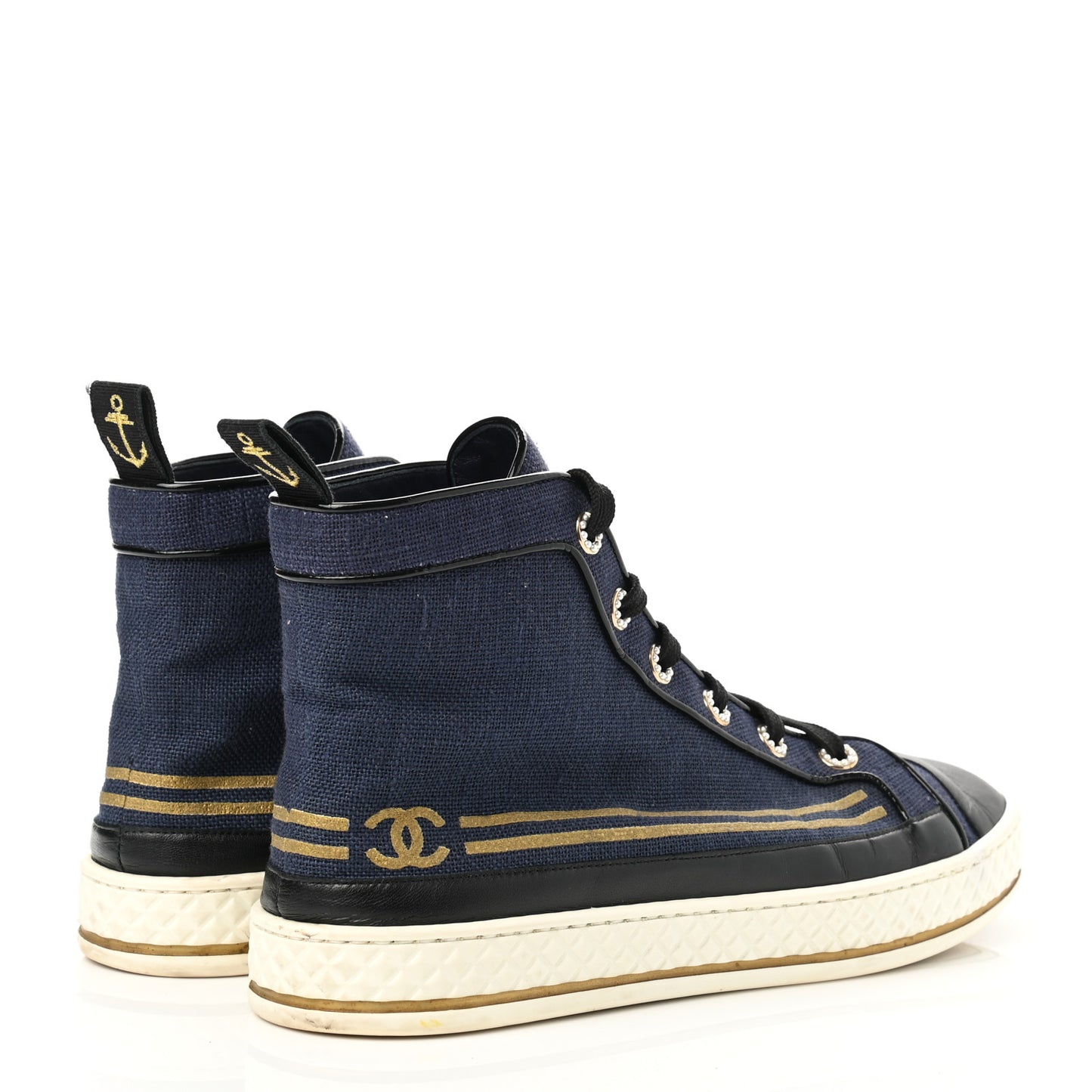 Fabric Lambskin Lace Up Cap Toe Sneakers 42 Navy Black
