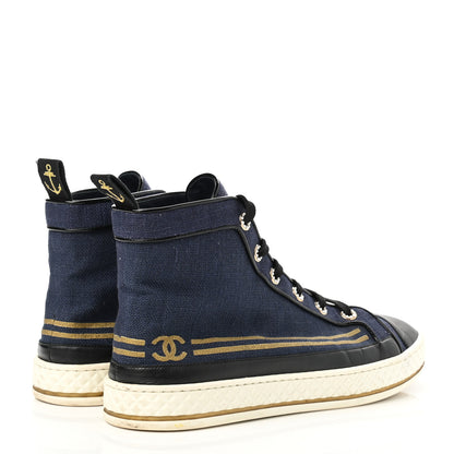Chanel Fabric Lambskin Lace Up Cap Toe Sneakers 42 Navy Black 4 of 10