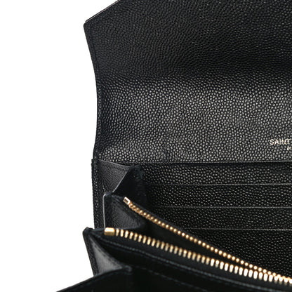 Saint Laurent Grain De Poudre Matelasse Chevron Monogram Flap Wallet Black 12 of 14