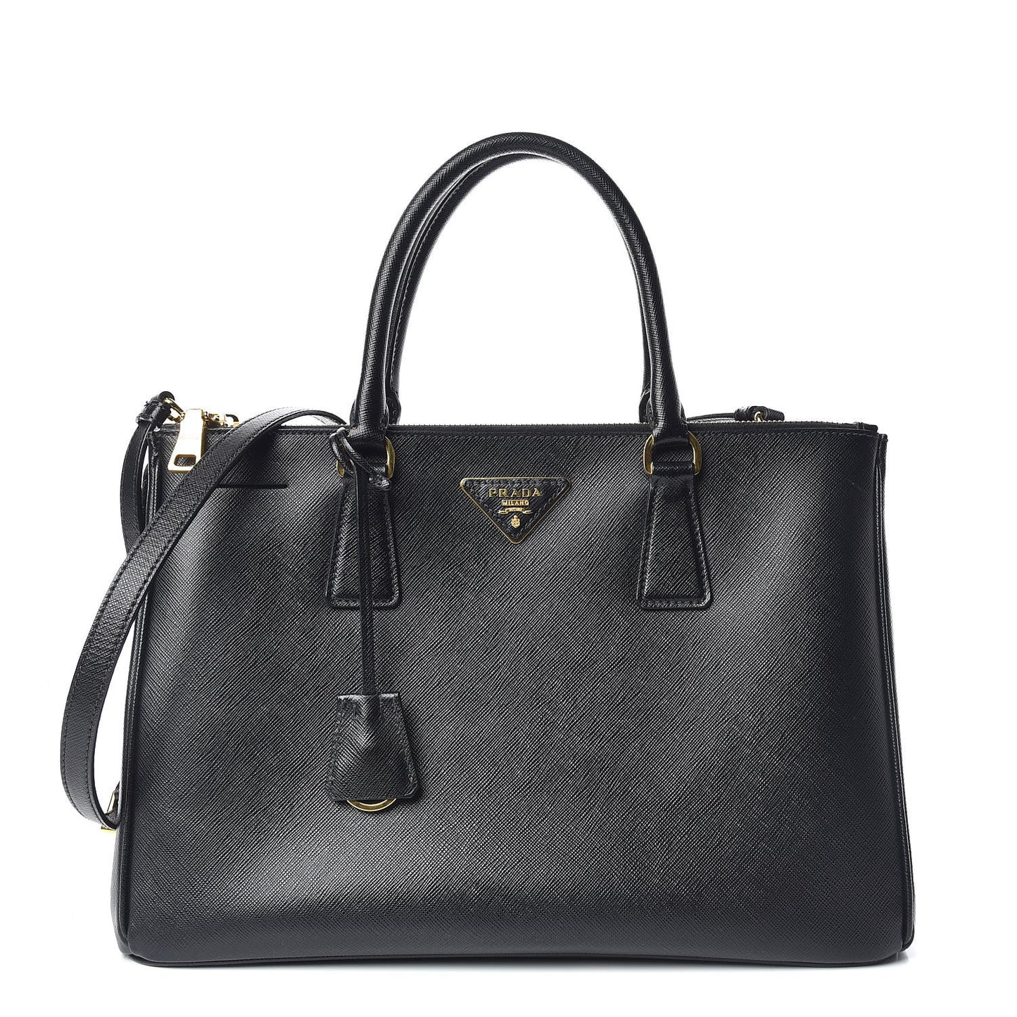 Saffiano Medium Galleria Double Zip Tote Black