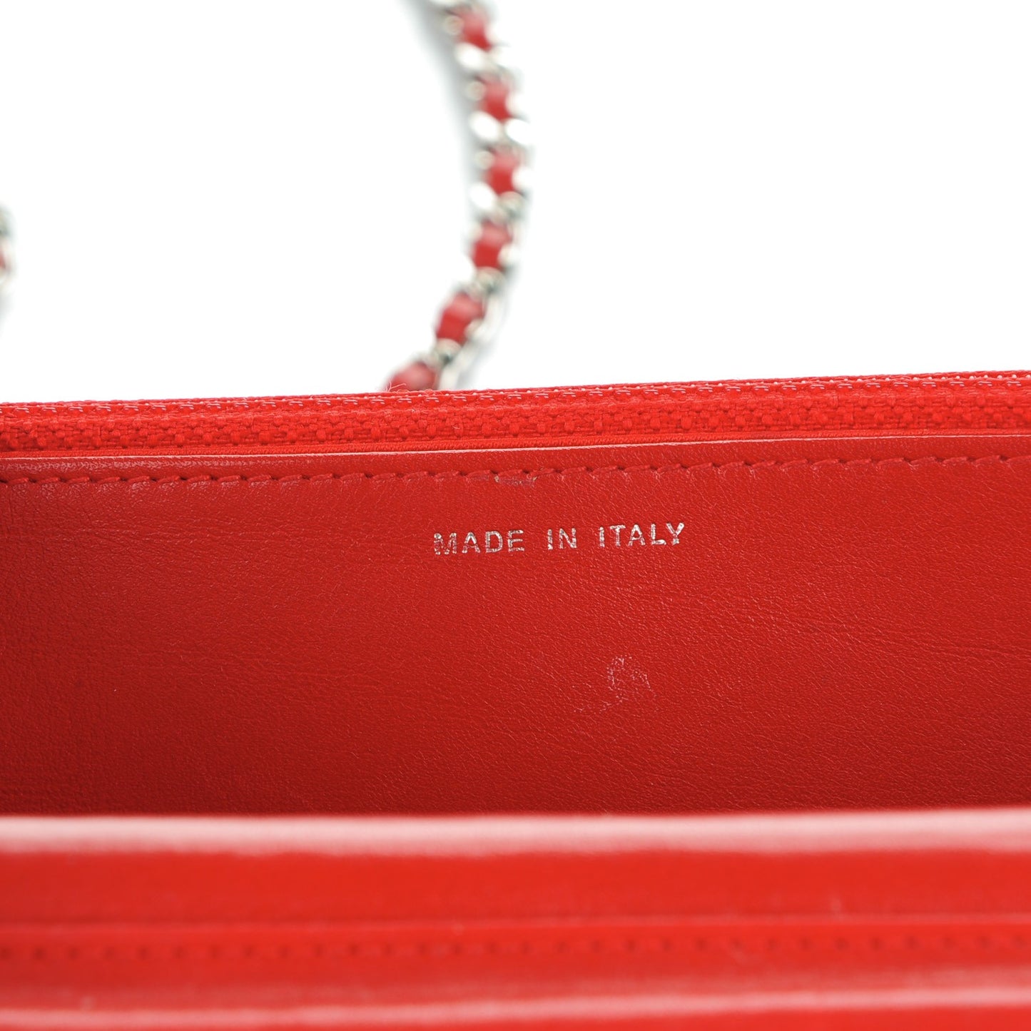 Patent Camellia Embossed Wallet On Chain WOC Dark Red