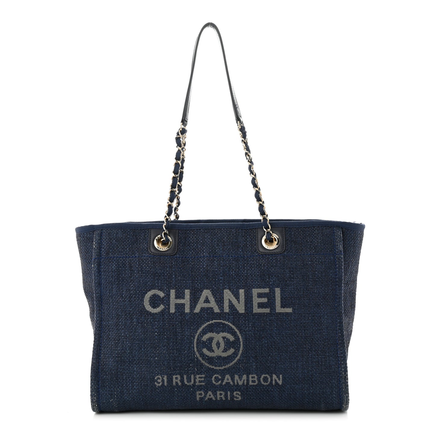 Woven Straw Raffia Small Deauville Tote Blue