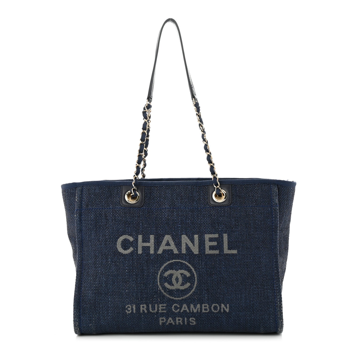 Chanel Woven Straw Raffia Small Deauville Tote Blue 1 of 15
