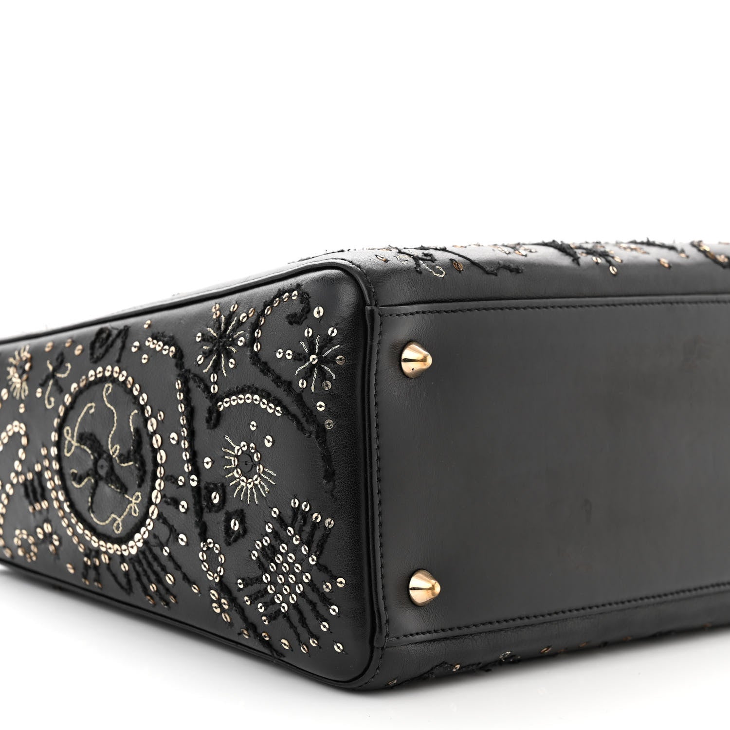 Christian Dior Calfskin Sequins Astrology Medium Lady Dior Black