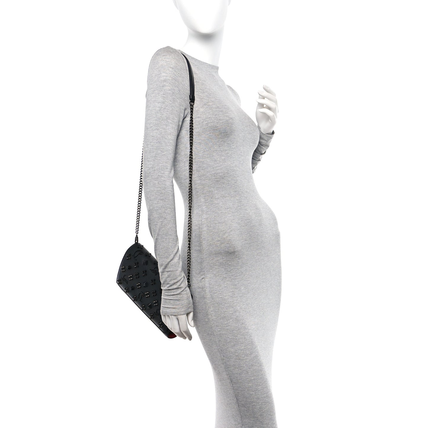Calfskin Spikes Loubinthesky Paloma Clutch Black