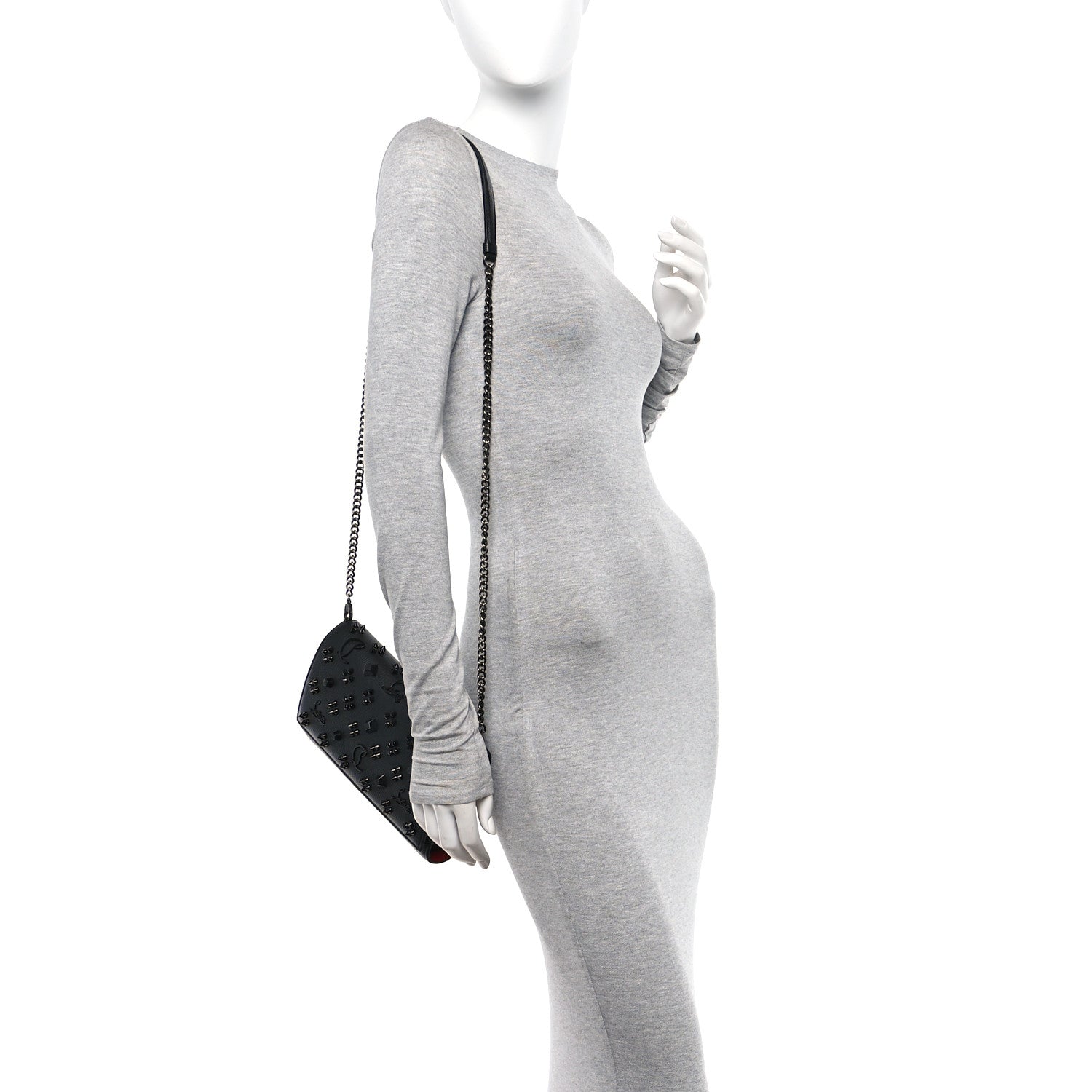 Christian Louboutin Calfskin Spikes Loubinthesky Paloma Clutch Black 2 of 12