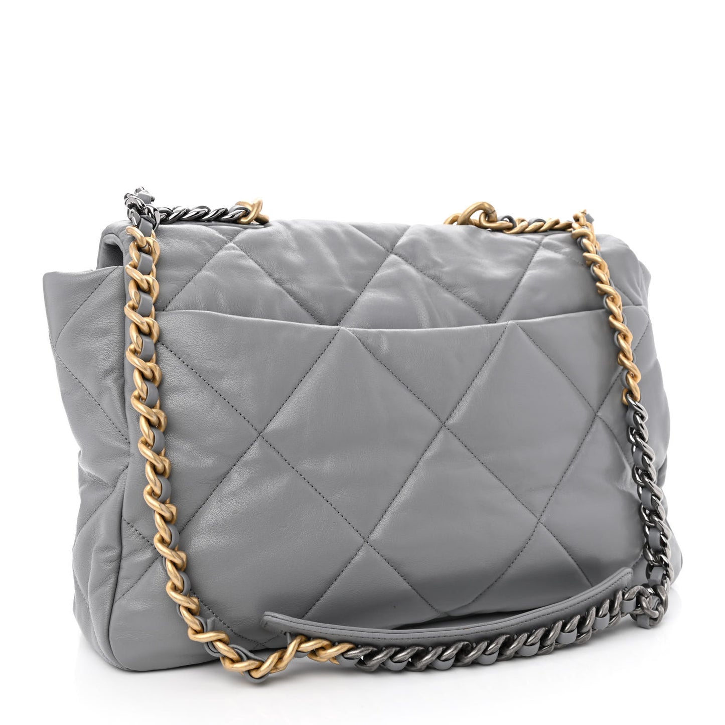 Goatskin Quilted Maxi Chanel 19 Flap Grey