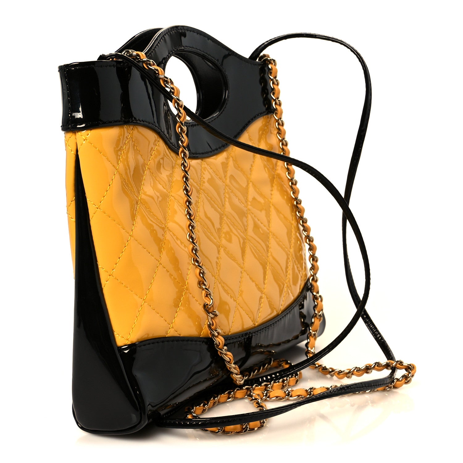 Chanel Patent Calfskin Quilted Mini 31 Shopping Bag Yellow Black 3 of 11