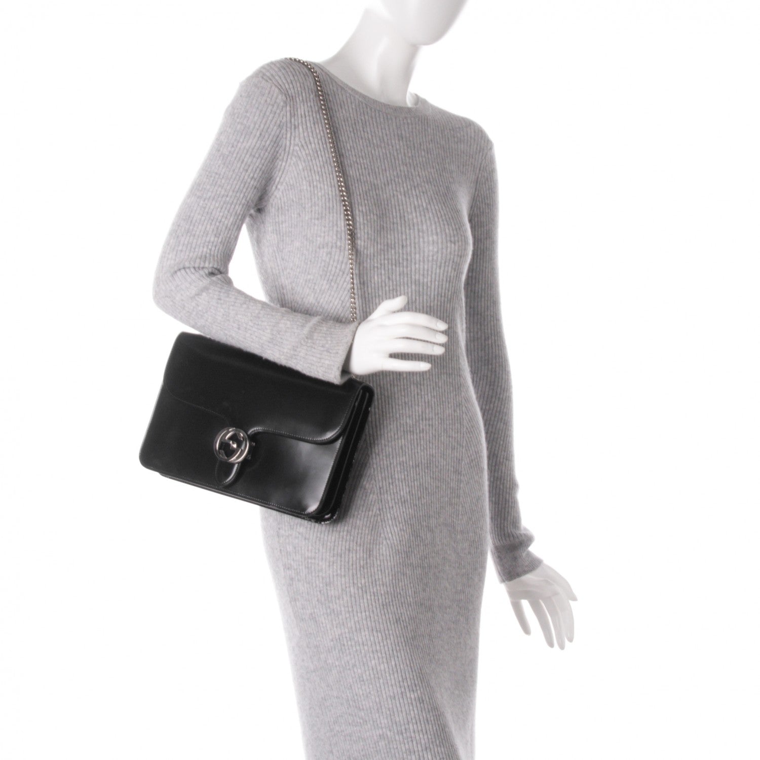 Gucci Shade Lux Calfskin Interlocking G Shoulder Bag Black 2 of 7