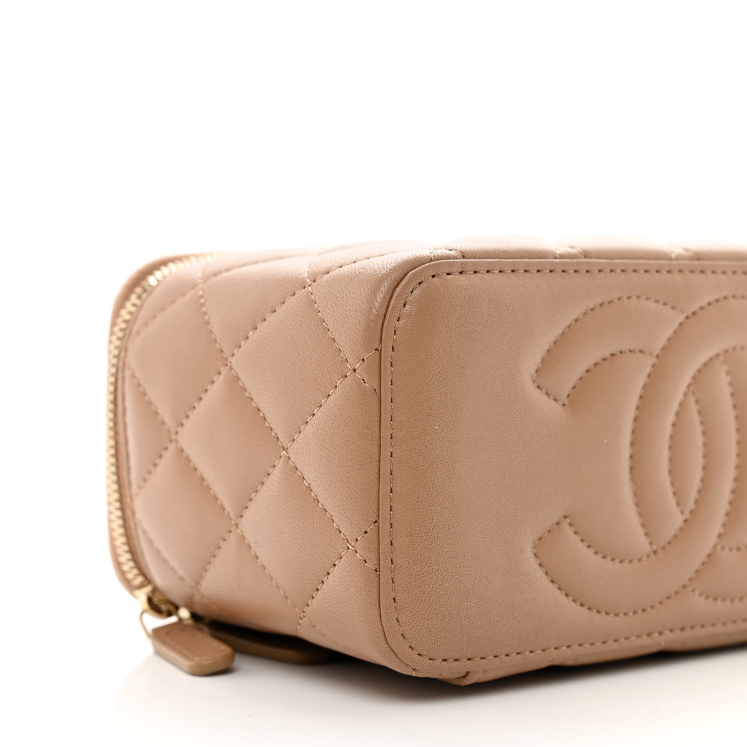 Chanel Lambskin Quilted Metal Small Top Handle Vanity Case With Chain Beige 9 of 11