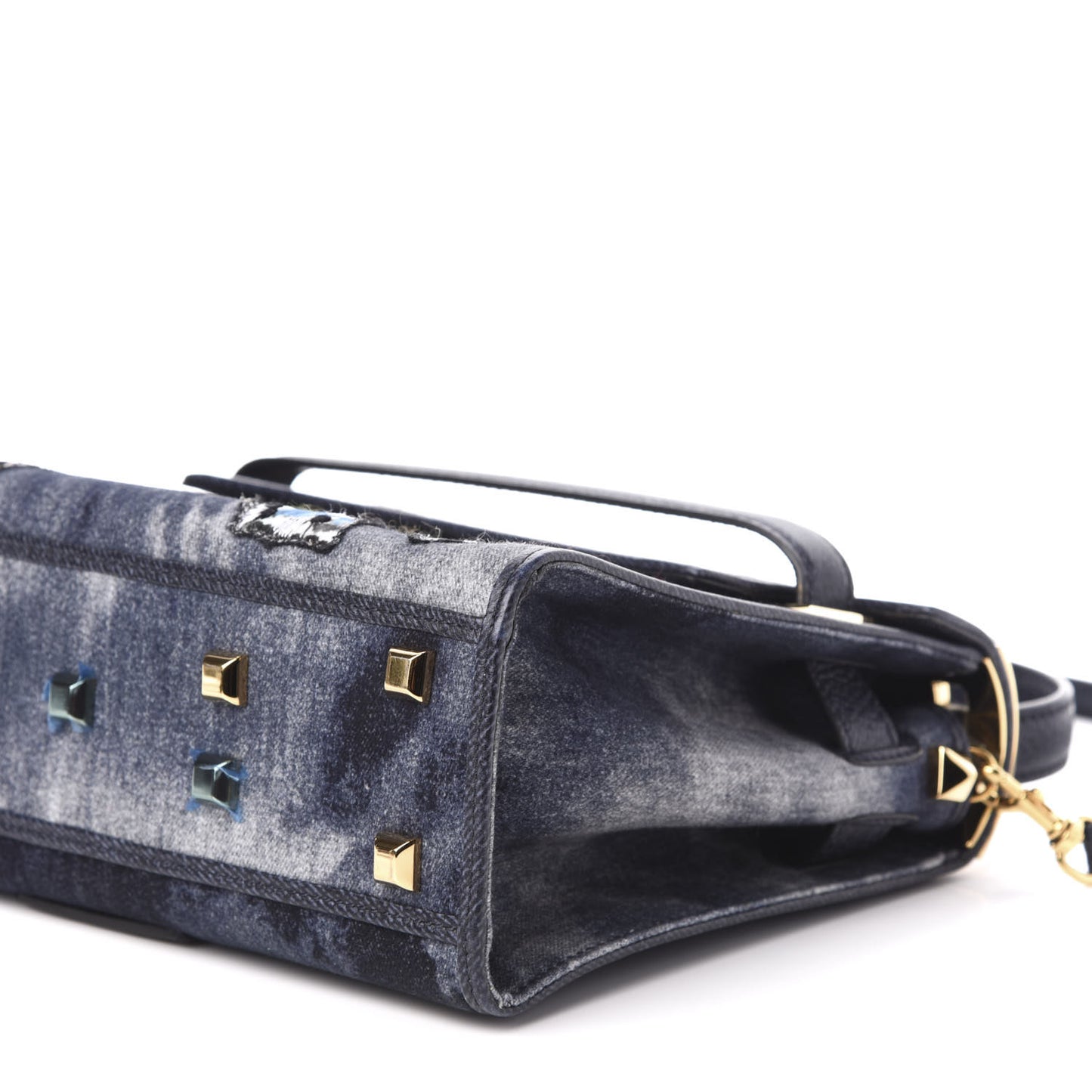 Denim Butterfly Embroidered Small My Rockstud Frame Bag Blue