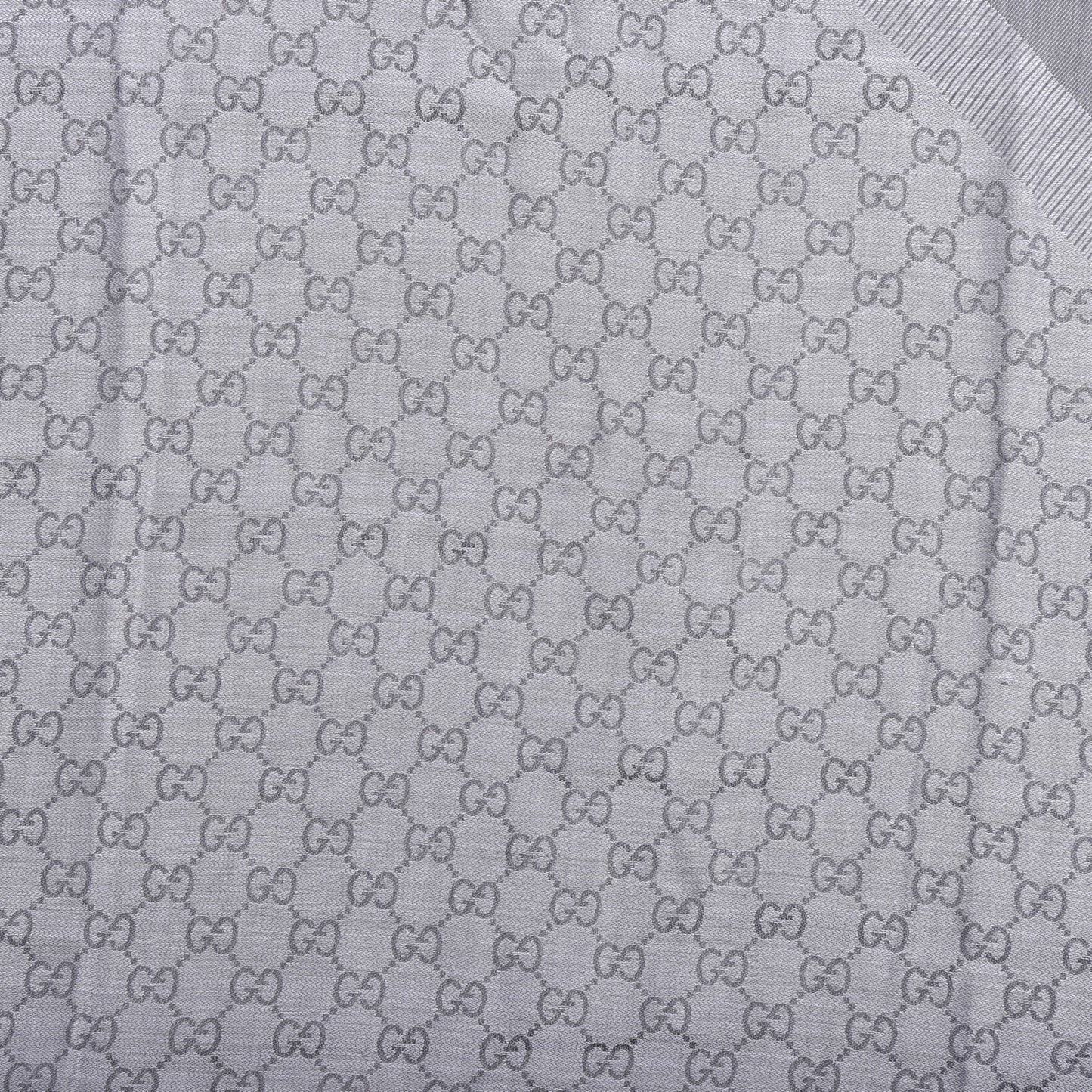 Wool Silk Monogram GGWeb Fringe Shawl Pearl Medium Grey