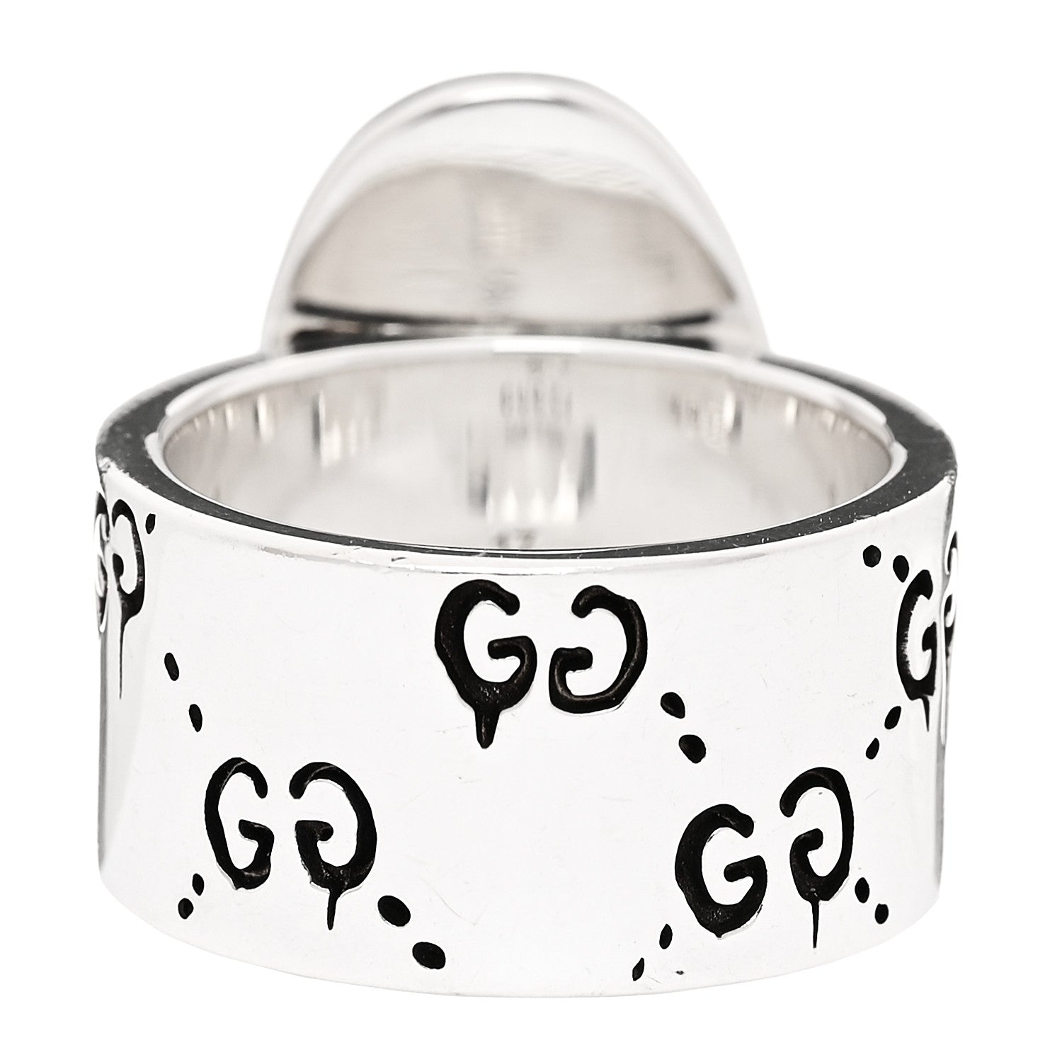 Gucci Sterling Silver Grey Diamond GucciGhost Ghost Ring 56 7.75