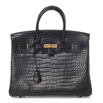 Hermes Matte Porosus Crocodile Birkin 35 Black 1 of 12
