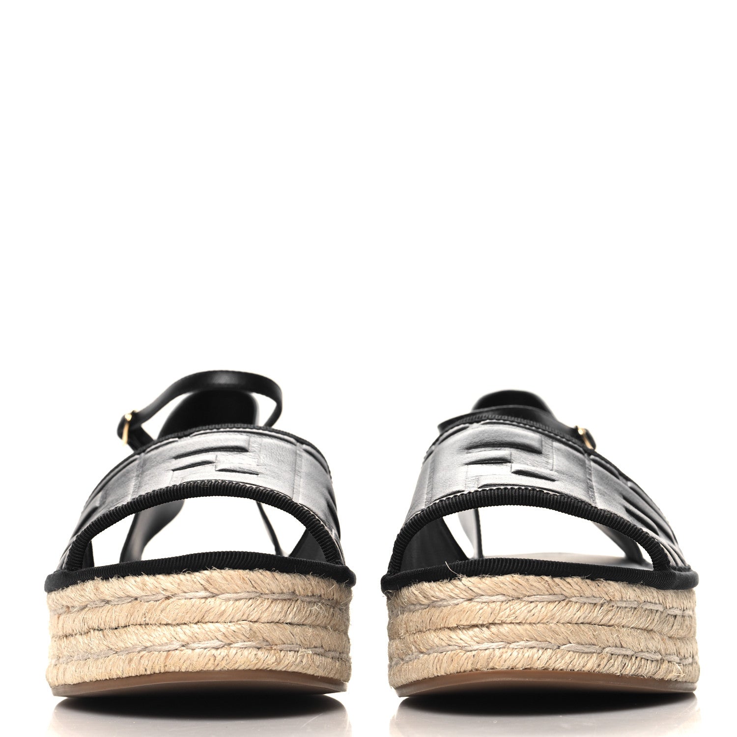 Fendi Nappa FF Embossed Espadrille Platform Sandals 40 Black 3 of 9