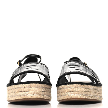 Fendi Nappa FF Embossed Espadrille Platform Sandals 40 Black 3 of 9