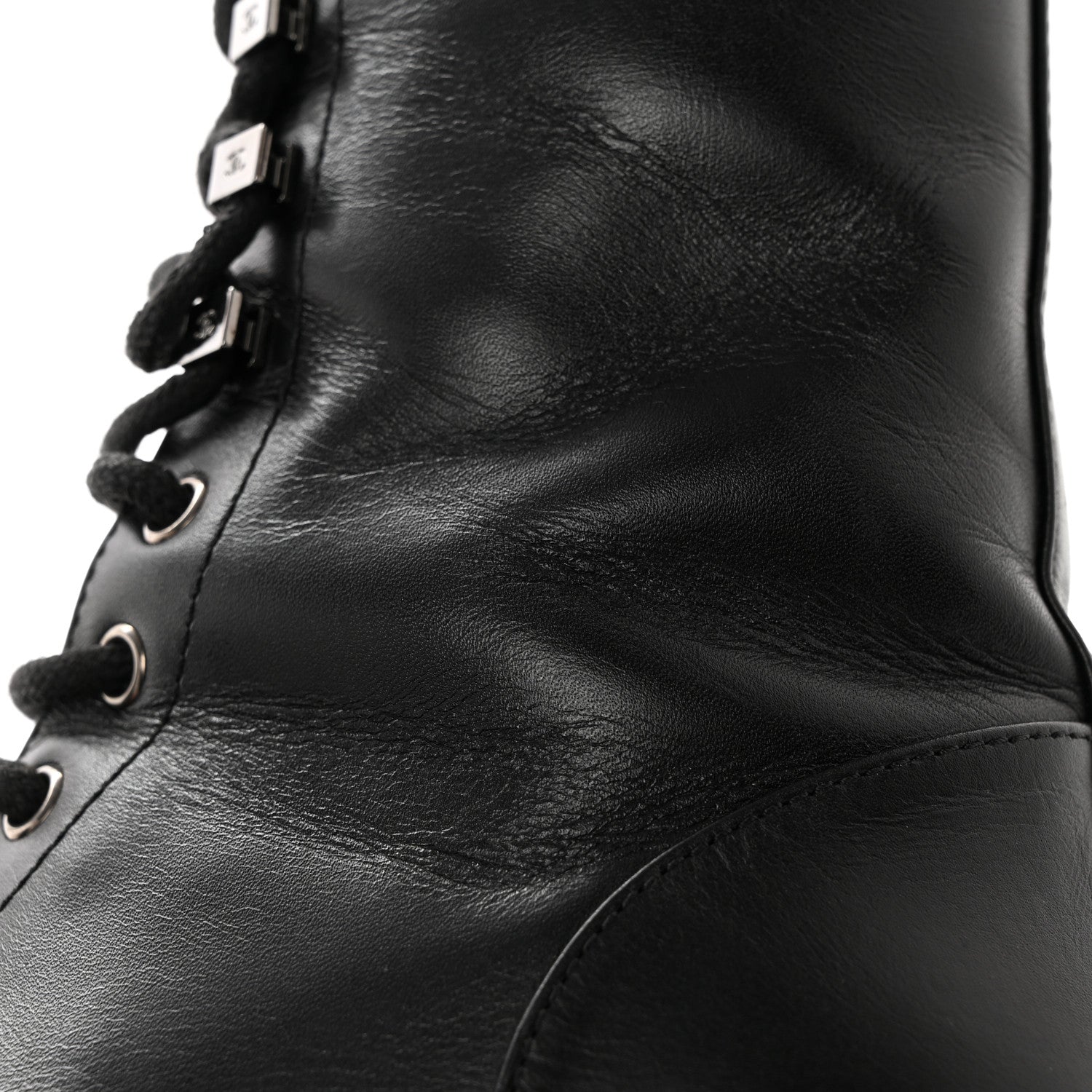 Chanel Calfskin Lace Up Combat Boots 36 Black 16 of 16
