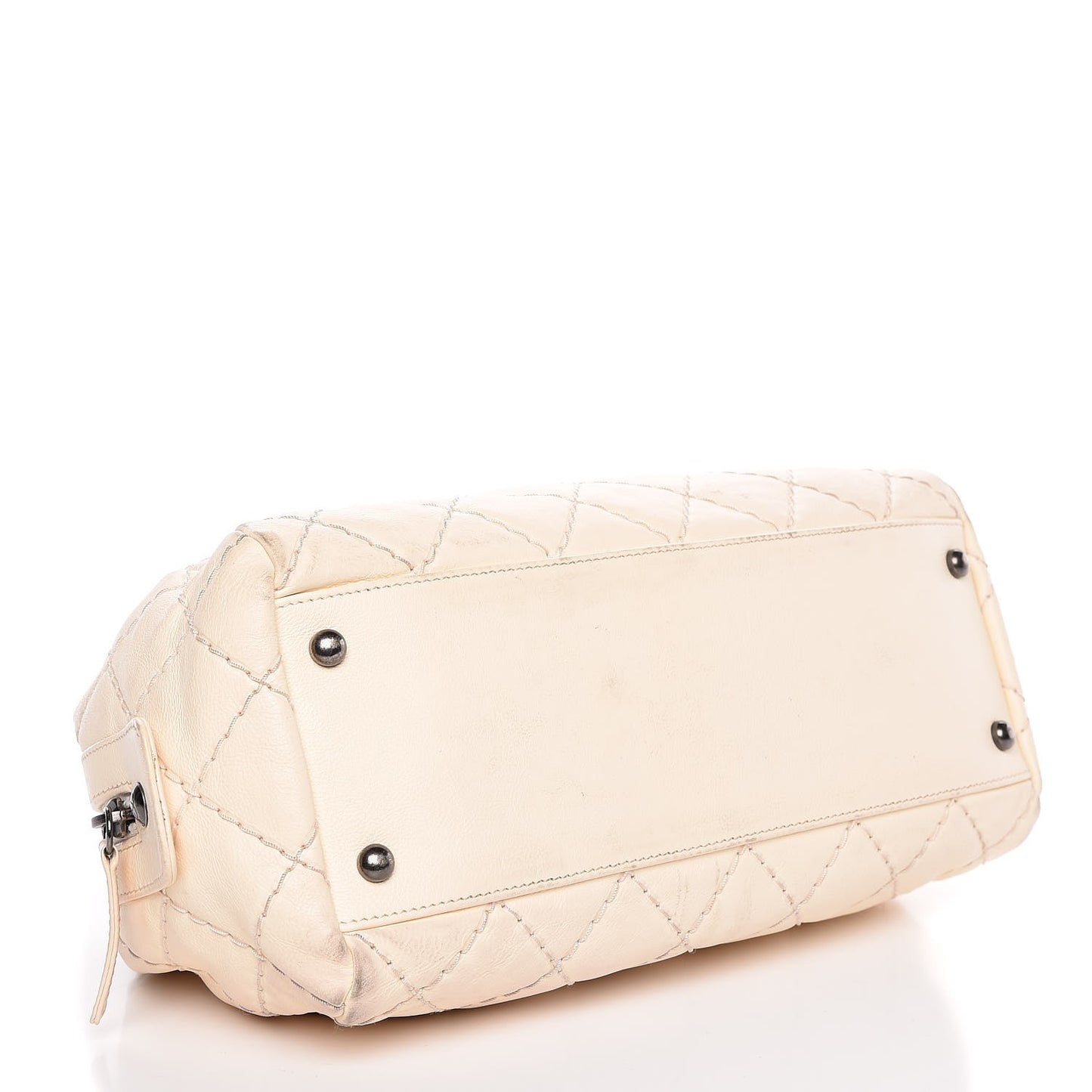 Calfskin Diamond Stitch It Bowling Bag Off White