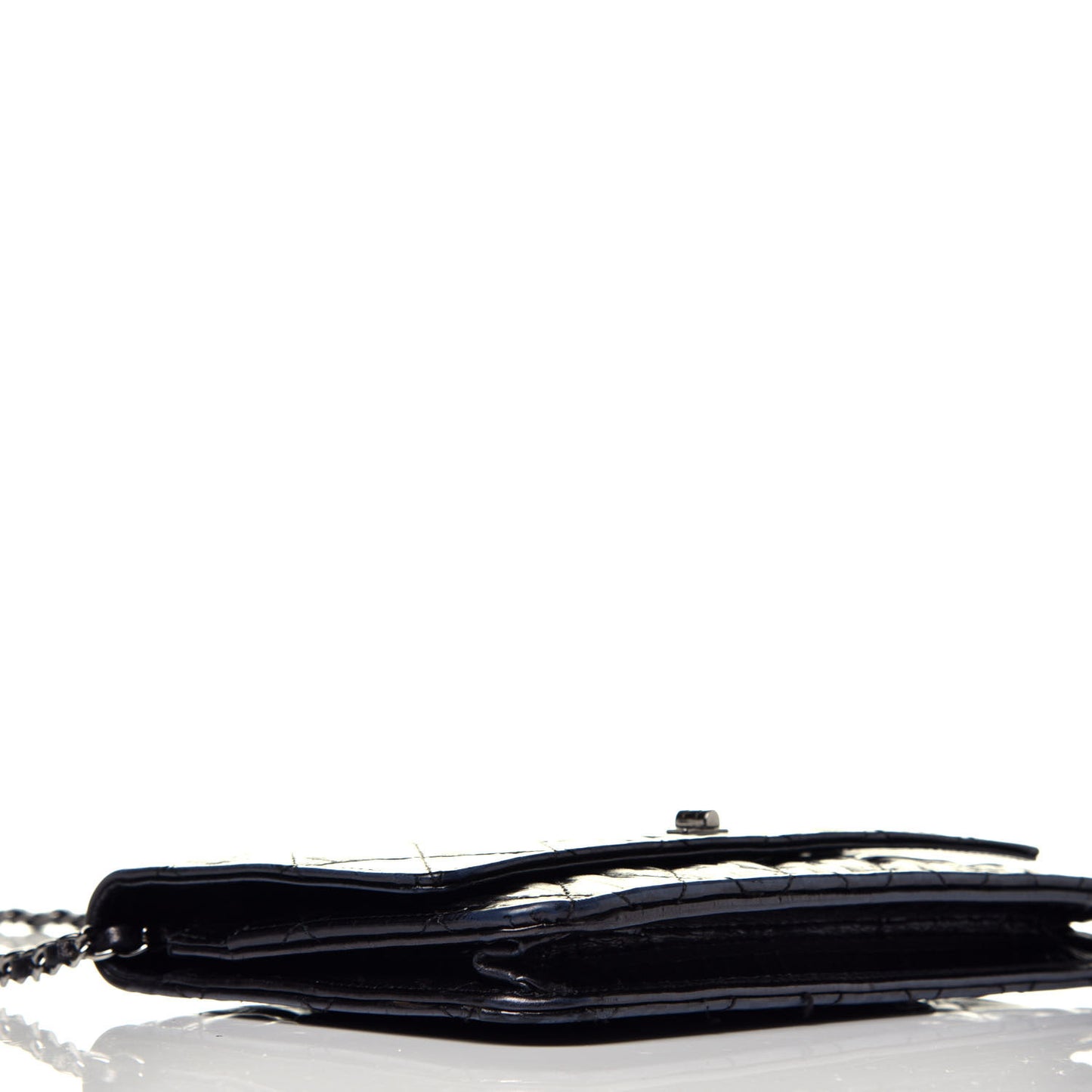 Aged Calfskin Striped Reissue Wallet On Chain WOC Black