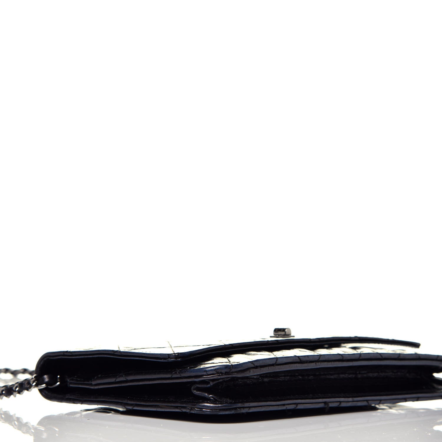 Chanel Aged Calfskin Striped Reissue Wallet On Chain WOC Black 9 of 10