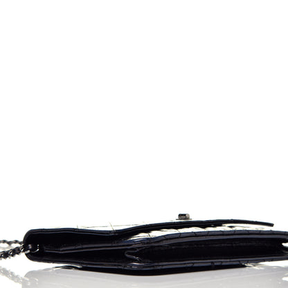 Chanel Aged Calfskin Striped Reissue Wallet On Chain WOC Black 9 of 10