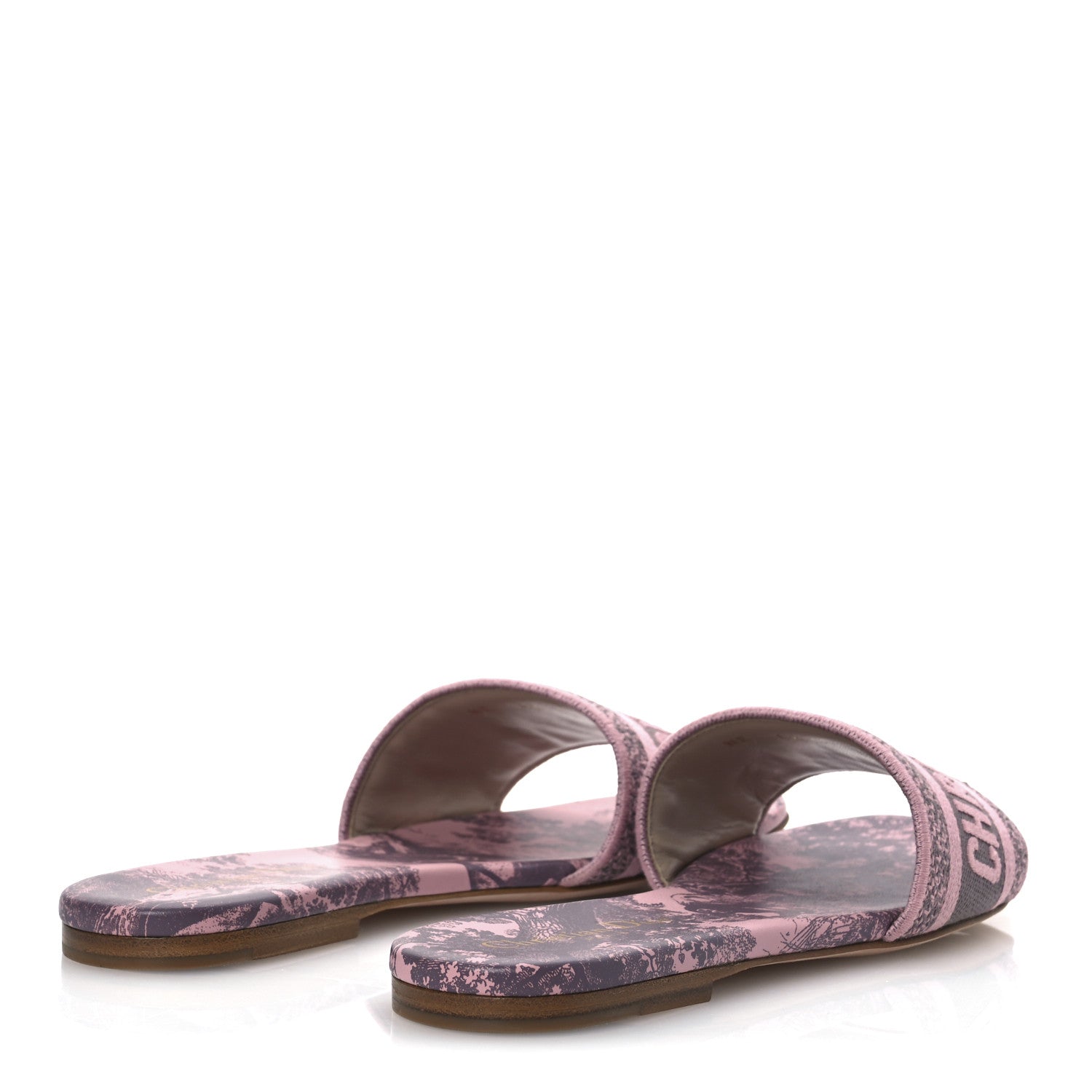 Christian Dior Canvas Toile De Jouy Embroidered Dway Flat Slide Sandals 38.5 Chateau Rose 5 of 11