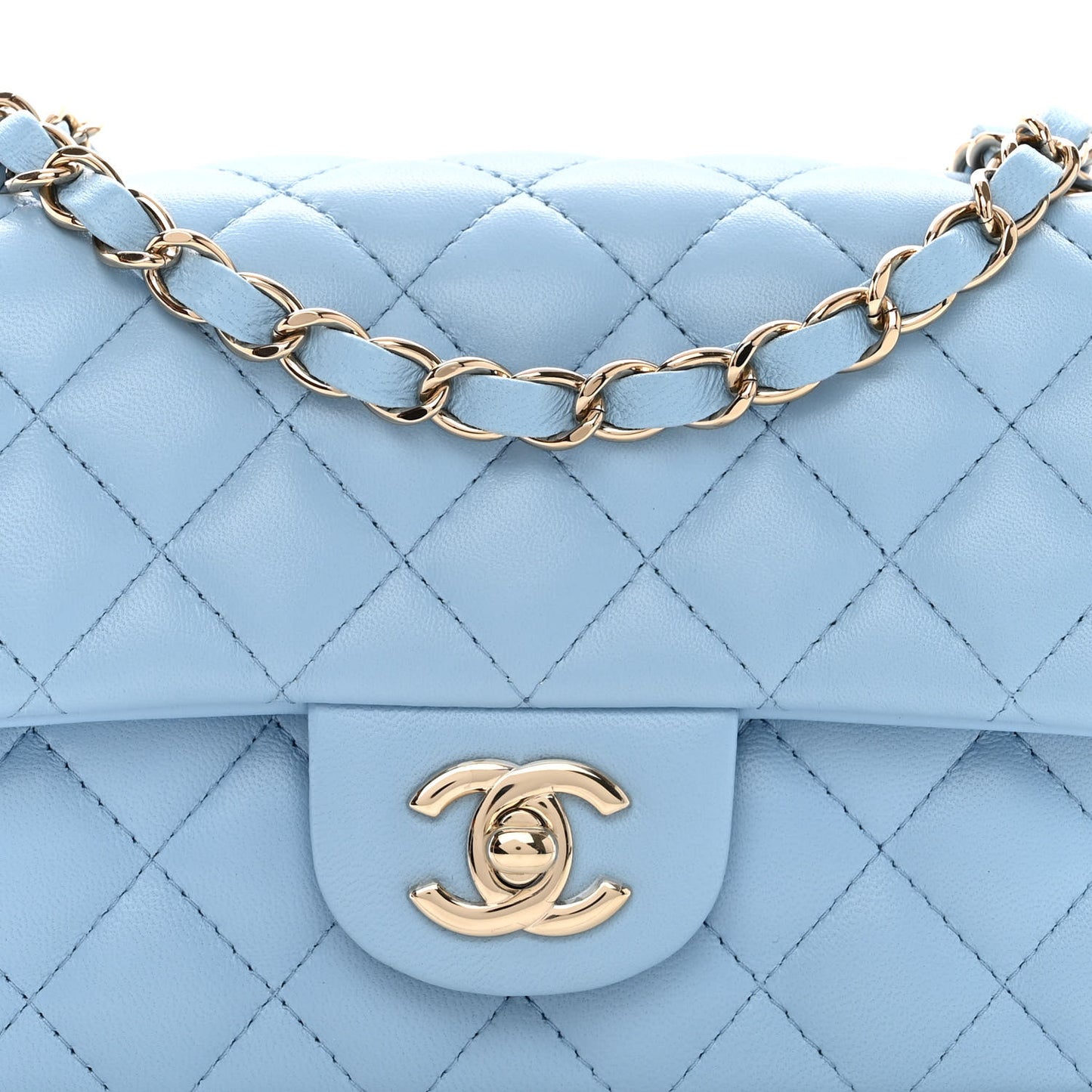 Lambskin Quilted Mini Rectangular Flap Light Blue