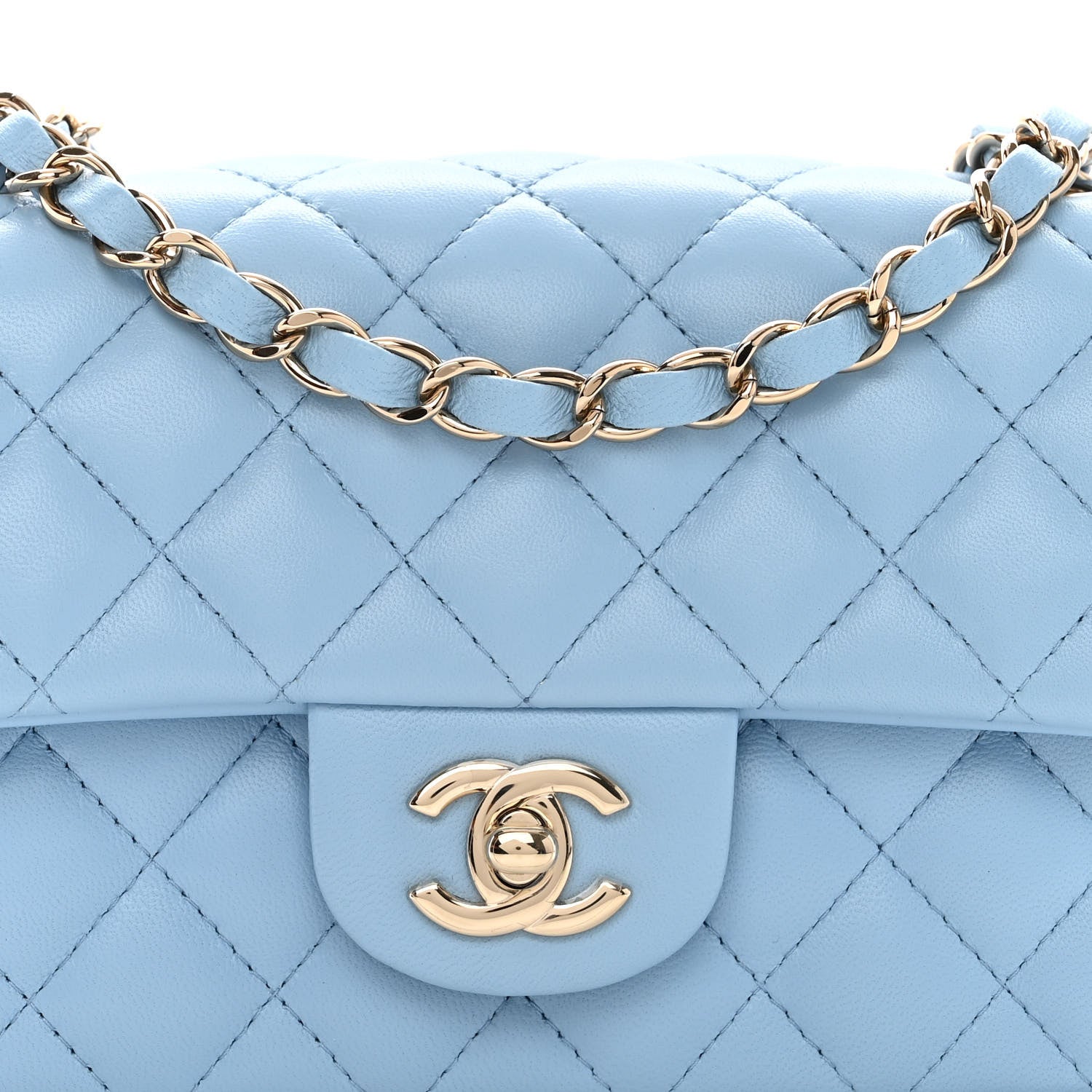 Chanel Lambskin Quilted Mini Rectangular Flap Light Blue 8 of 10