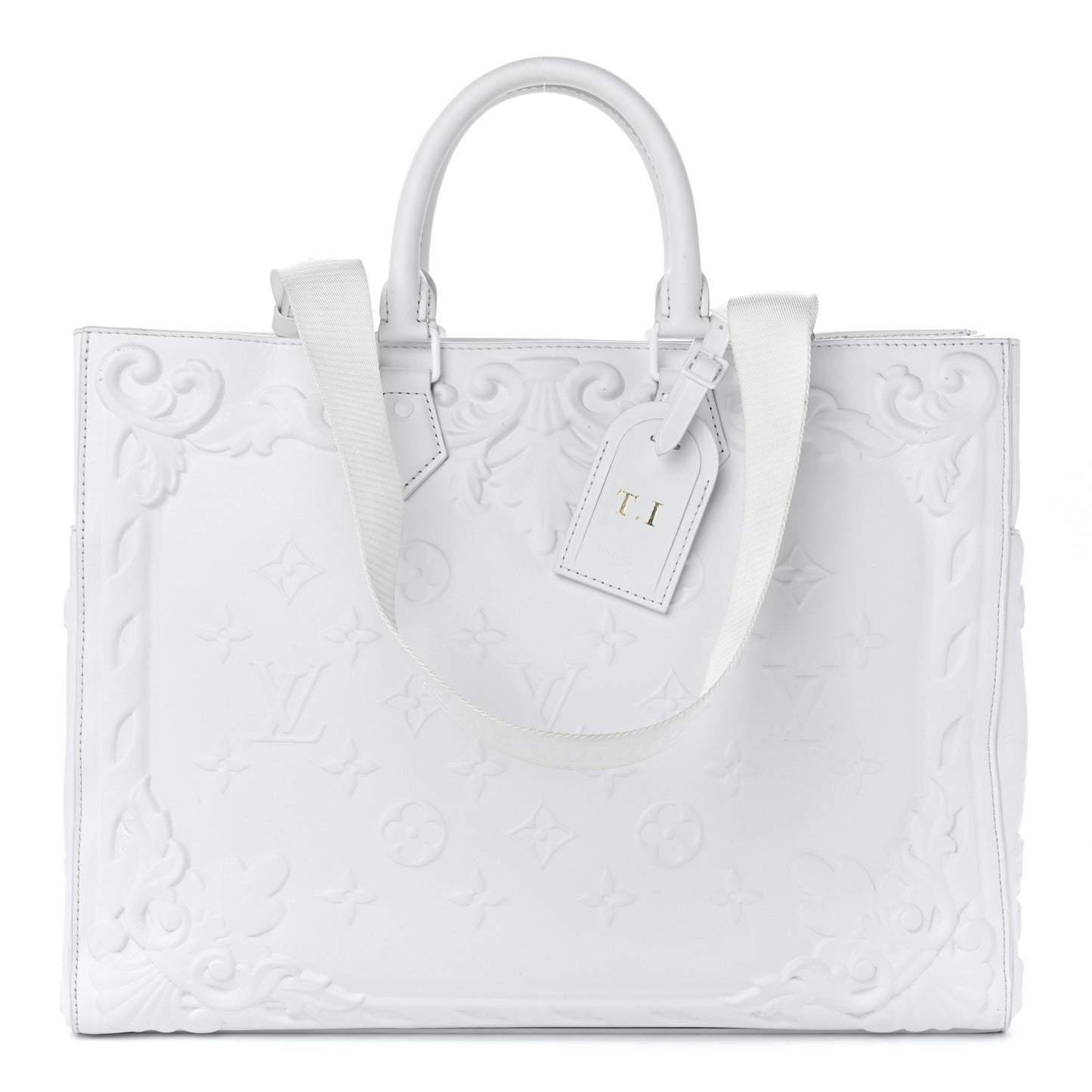 Calfskin LV Ornament Sac Plat 24H Optic White