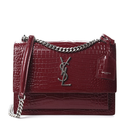 Saint Laurent Calfskin Crocodile Embossed Medium Monogram Sunset Palissandre 1 of 10