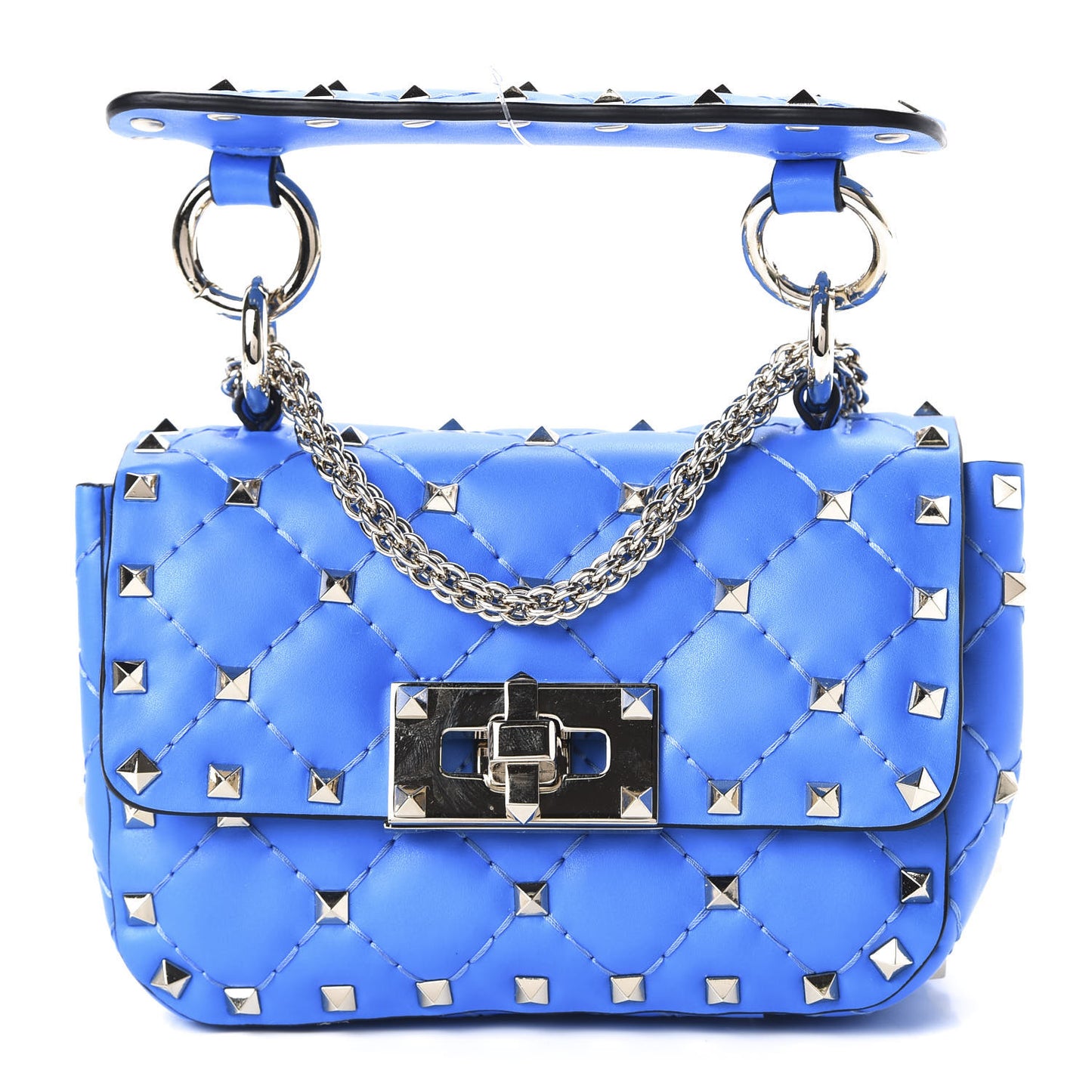 Calfskin Micro Rockstud Spike Shoulder Bag Blue Fluo