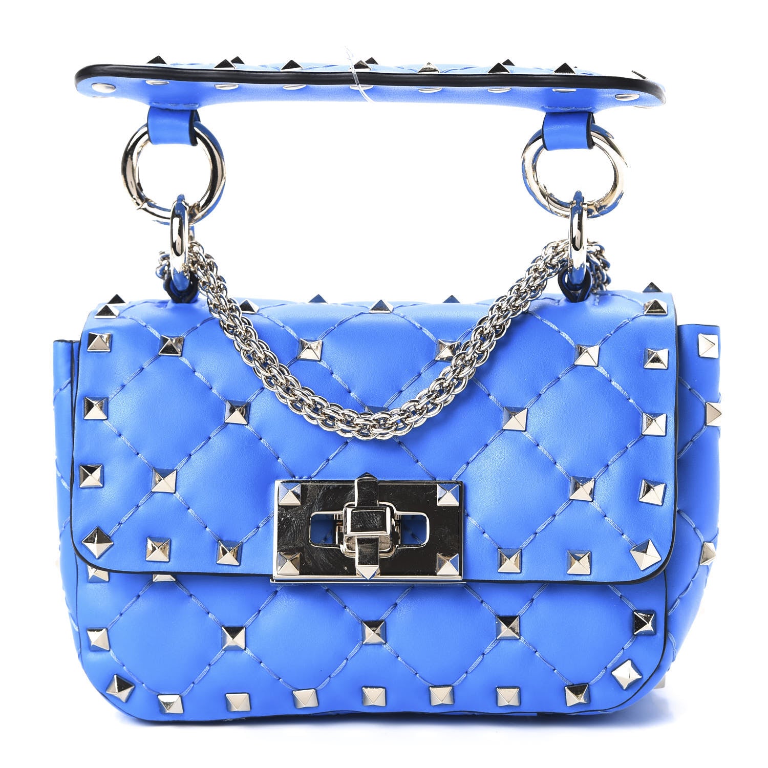 Valentino Garavani Calfskin Micro Rockstud Spike Shoulder Bag Blue Fluo 1 of 9