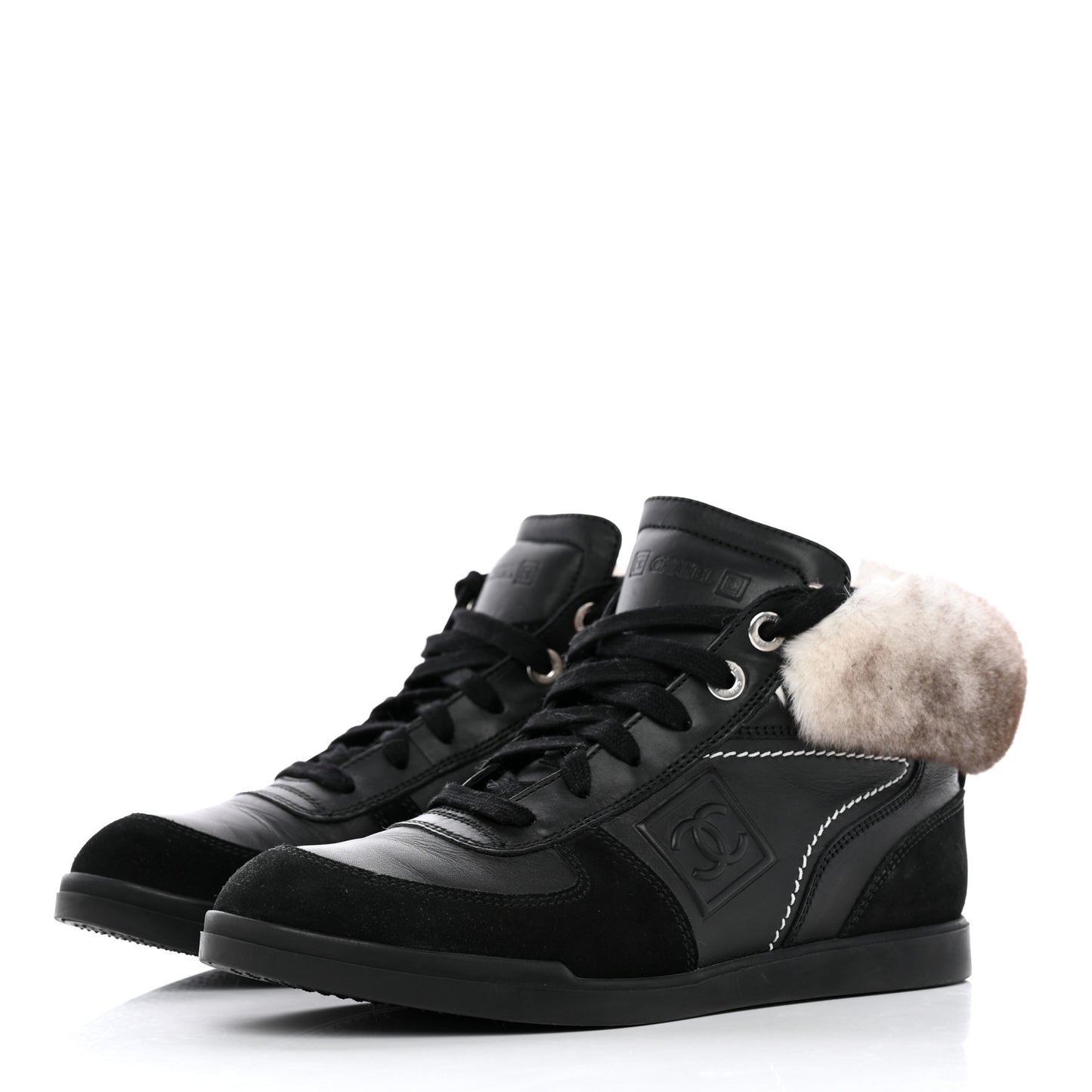 Calfskin Chinchilla High Top Sneakers 39 Black