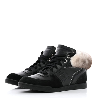 Chanel Calfskin Chinchilla High Top Sneakers 39 Black 3 of 8